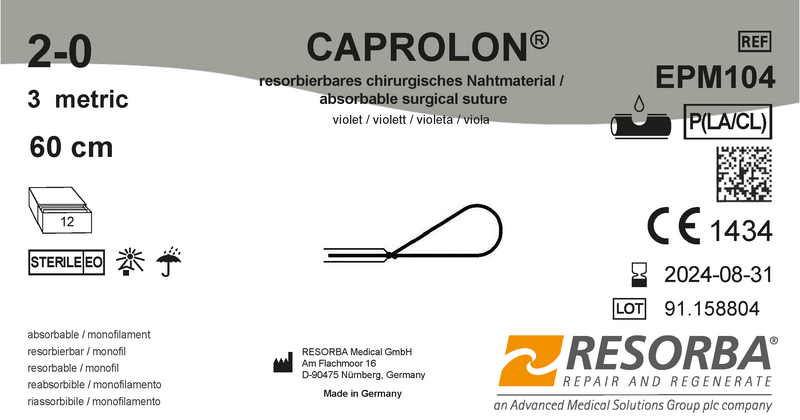 Капролон USP 1 фіолетовий, довжина петлі 60 см, без голки